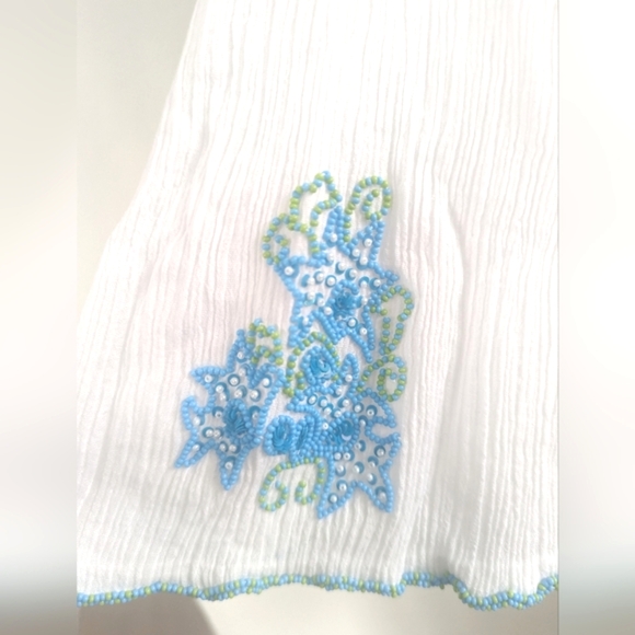 SULU  COLLECTION NWT White Cotton Tunic With Beaded/Embroidered Detailing; Size - Picture 8 of 13